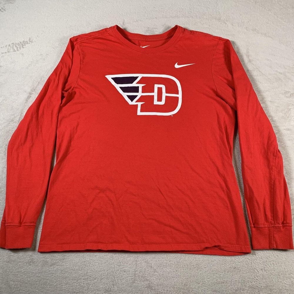 Nike Red Long Sleeve Tee with White and Navy Graphic - Dayton Flyers